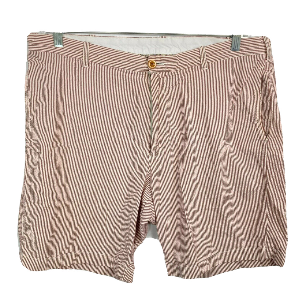 J. Crew Shorts Mens Sz 38‎ Maroon Brown White Striped Cotton Chino Seersucker